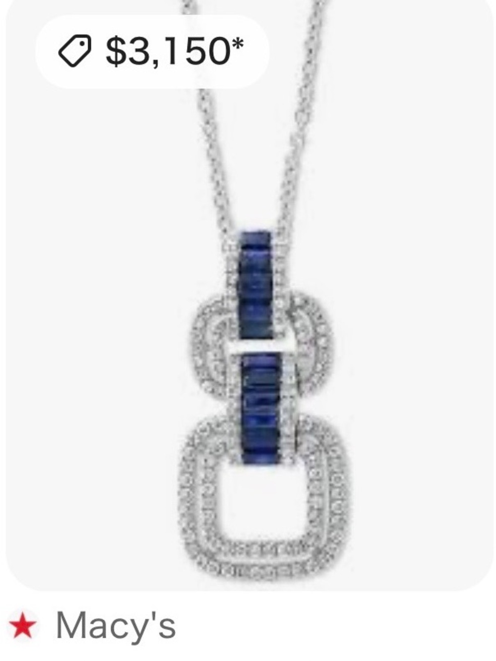 EFFY 14K White Gold Sapphire & Diamond Pendant Necklace 18”